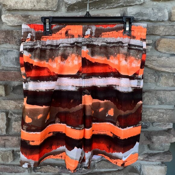 Nike Swim Print Lap 7" Volley Short Swim Trunks Mesh Orange Men's XL L NWT